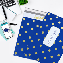 Load image into Gallery viewer, 10” X 13” Navy & Gold Polka Dot Thank You Message Poly Mailer Envelope - 100 Count