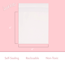 Load image into Gallery viewer, 4" x 4" Clear Self-Sealing Resealable Cellophane Bags - Perfect for 4 x 4 Cards, Party Favors, Jewelry, and More - 1000 Count