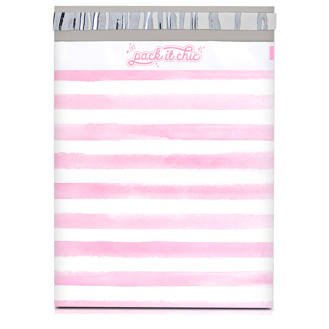10” X 13” Pink Watercolor Stripes Self-Sealing Poly Mailer Envelope - 100 Count