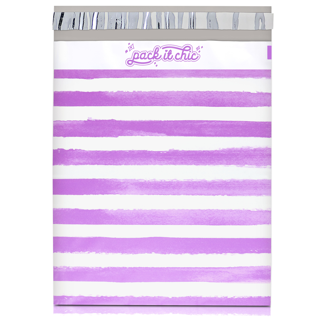 10” X 13” Purple Watercolor Stripes Self-Sealing Poly Mailer Envelope - 100 Count