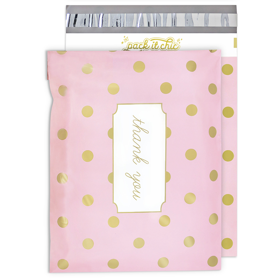 10” X 13” Pink Polka Dot Thank You Message Self-Sealing Poly Mailer Envelope - 100 Count
