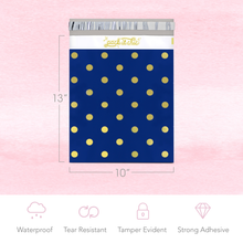 Load image into Gallery viewer, 10” X 13” Navy &amp; Gold Polka Dot Thank You Message Poly Mailer Envelope - 100 Count

