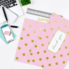 Load image into Gallery viewer, 10” X 13” Pink Polka Dot Thank You Message Self-Sealing Poly Mailer Envelope - 100 Count

