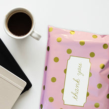 Load image into Gallery viewer, 10” X 13” Pink Polka Dot Thank You Message Self-Sealing Poly Mailer Envelope - 100 Count
