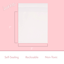 Load image into Gallery viewer, 5” X 7”  Clear Self-Sealing Resealable Cellophane Bags - Perfect for 5X7 Prints and Photos, A2/A4/A6 Cards and Envelopes, Baked Goods, Jewelry - 200/1000 Count
